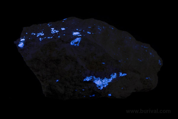 Scheelite from Kasperske Hory, Czech republic glowing in UV light